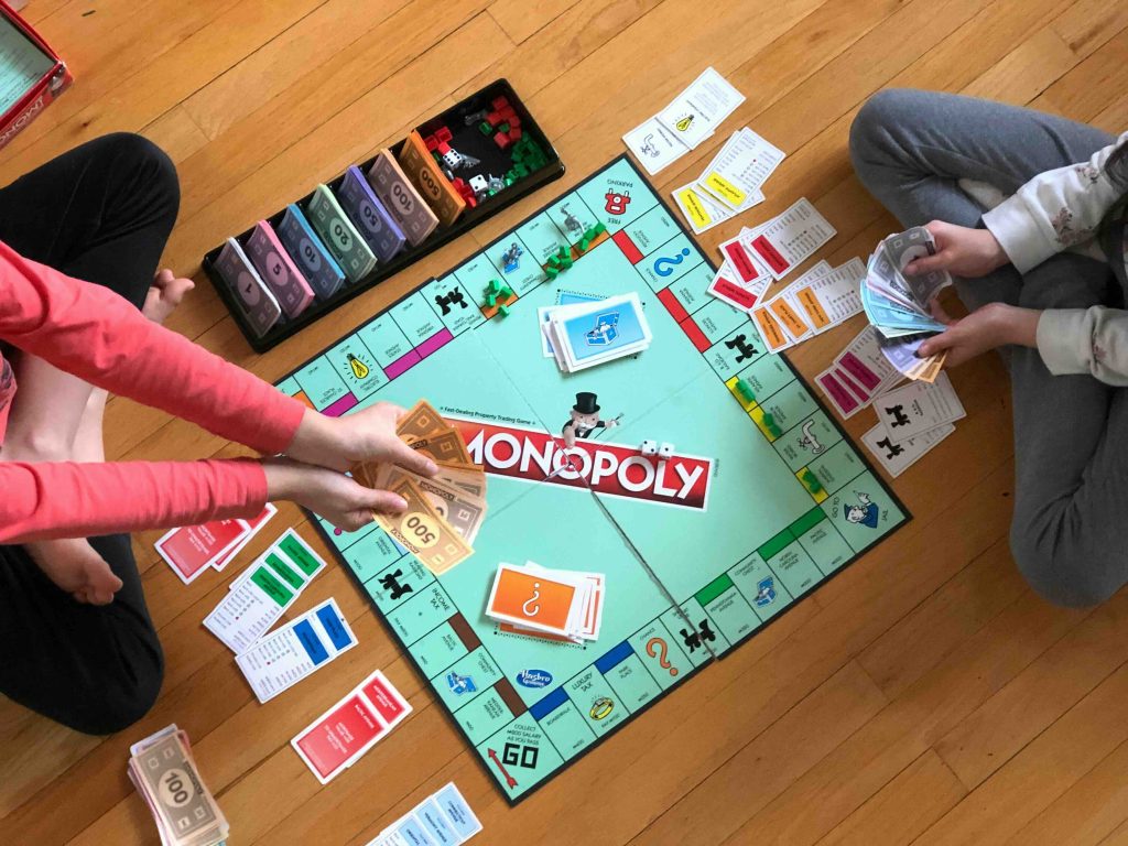 Family holiday playing board games.